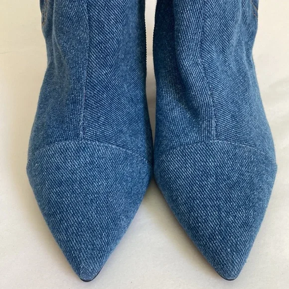NEW Jeffrey Campbell Finite denim block heel booties 6 - Picture 6 of 14